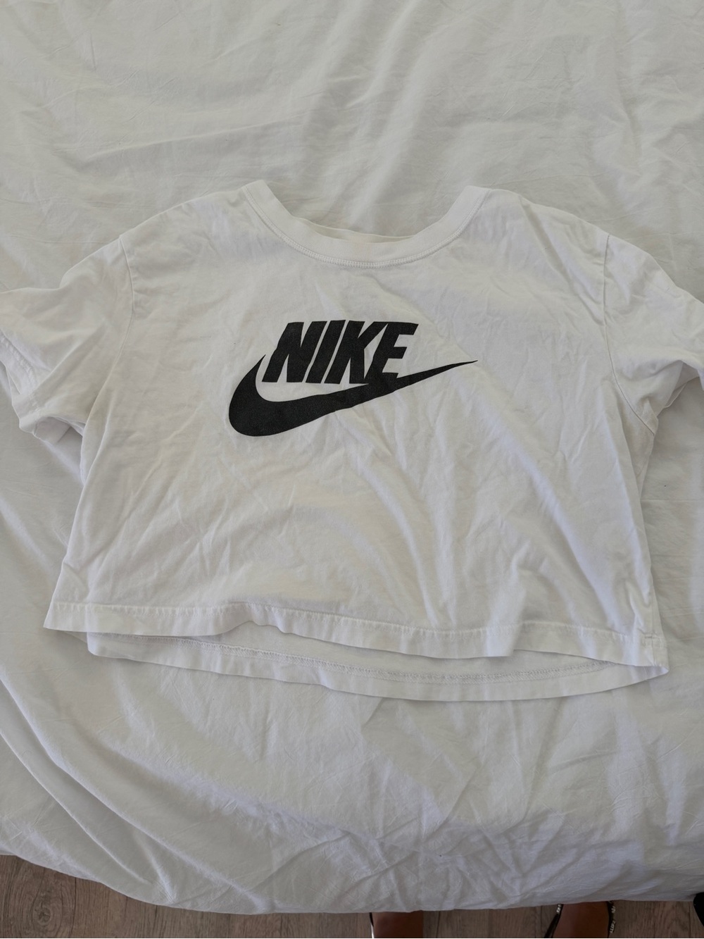 Nike White Cropped Tee with Black Logo